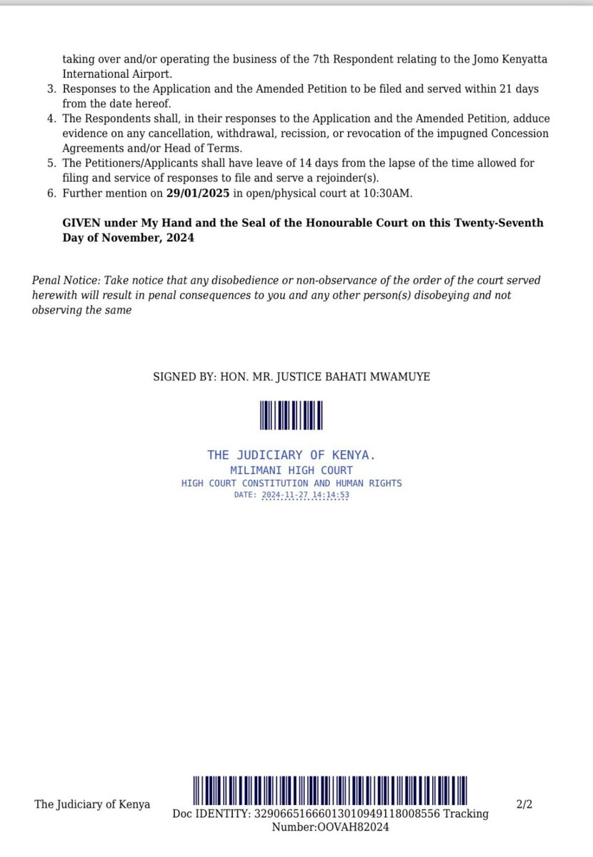 TonyGachok15769's tweet photo. Adani is permanently barred from Kenya; as per the Tony Gachoka vs Adani Group TAKEOVER of JKIA case orders.
@BULEMLES @KANUParty_ke https://t.co/TrBmR0EoV3