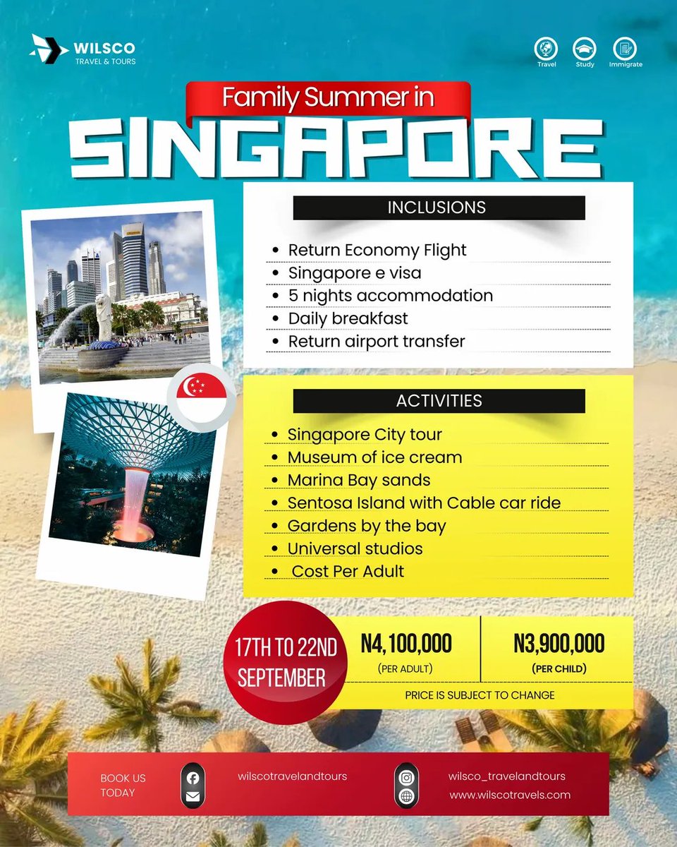 wilscotravels's tweet photo. Happy New Week! 

It’s officially salary week and here a few trips you and your friends, family and partner can join in September and October. 

Send a DM to book your slot now! 

#wilscotravel #traveldestinations #travelagencyinnigeria https://t.co/WmUdUHmWAA