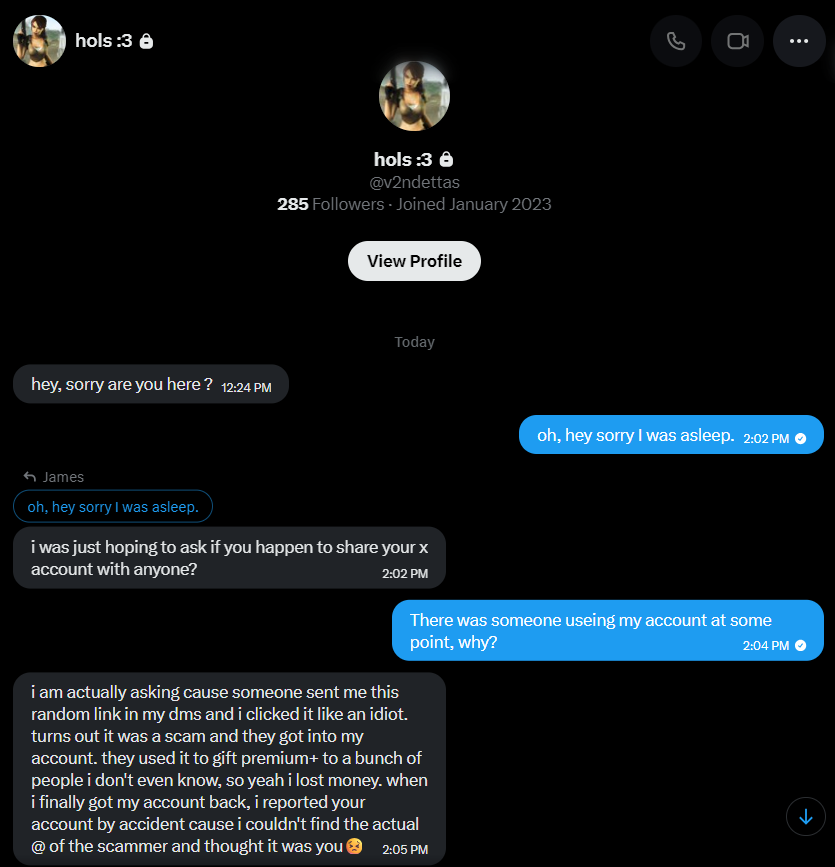 IAMHORNBALL's tweet photo. So heres a small update, I woke up to one of these scams from a compromised account. Thankfully I remembered these scams popping up recently just as they stopped contacting me apon noticing I'm without a bank account. https://t.co/QNSHwDH46Z