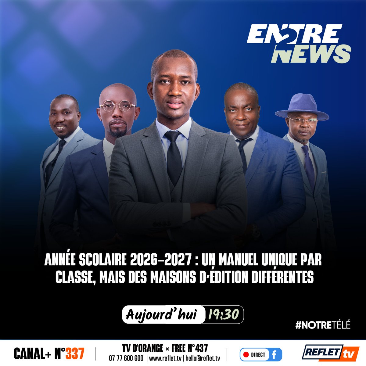 reflettvci's tweet photo. 🎦 ENTRE 2 NEWS | LUN. 31 AOÛT
📚 Rentrée 2026-2027 : un manuel unique par classe, plusieurs éditeurs.
🇳🇪 Niger : que révèle la mutinerie de samedi ?
🗣️ Avec Erick Bayala, Daouda Ouattara, Ahouman Gaël Lakpa & Michel Béta.
#REFLETTV #NotreTélé https://t.co/pSX56l3bUK
