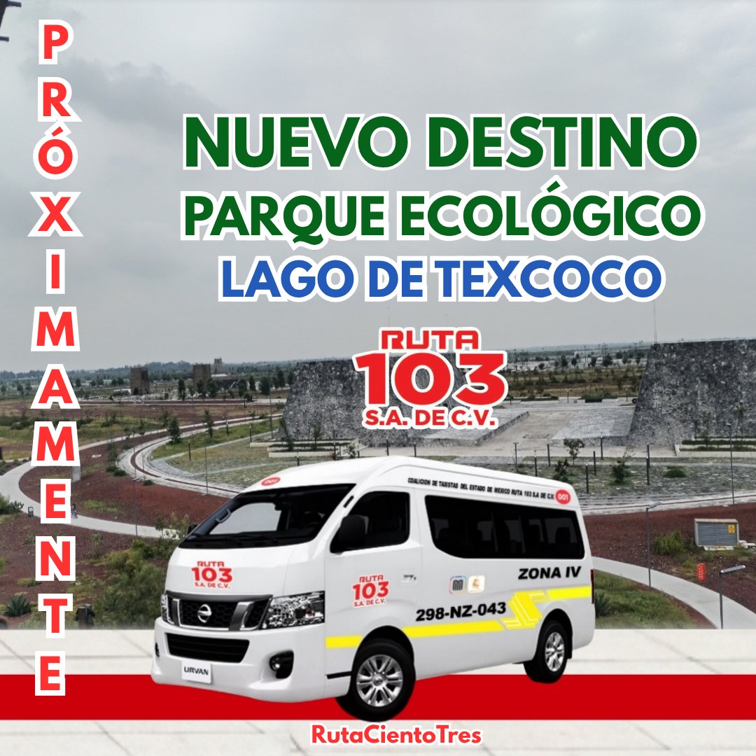 CoalicionR103's tweet photo. #RutacientoTres #Servicio #Concesionado #TransportePublico #EdoMex #CDMX 
.
.
¡Proximamente!
.
.
#Destino conectando al #ParqueEcologicoLagoTexcoco 
.
.
. #ServicioDirecto y sin transbordos 🚐🚐🚐 https://t.co/dXQObuWANs