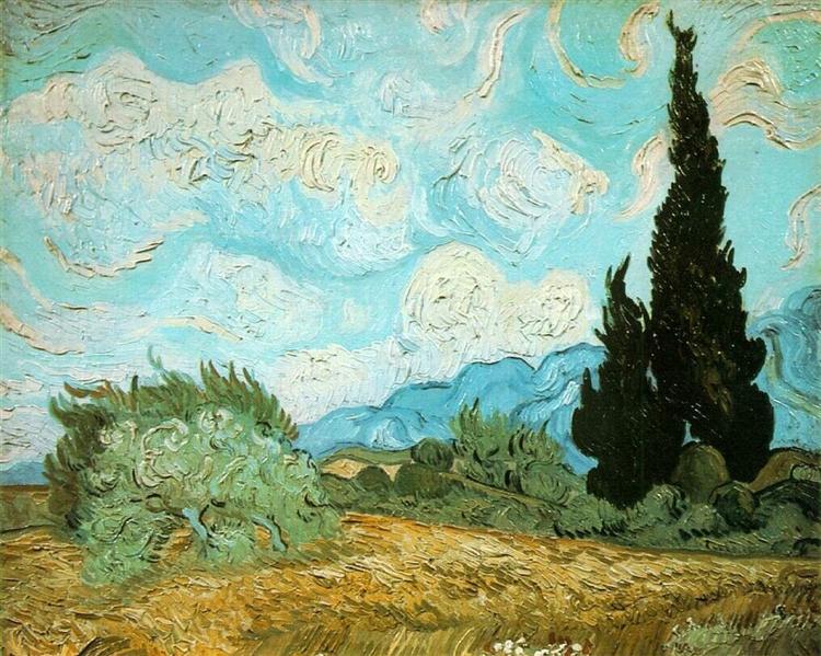 vangoghartist's tweet photo. Van Gogh’s impasto turns texture into emotion. 

In Wheatfield with Cypresses, raised strokes catch light and seem to breathe—paint alive with urgency, longing, and motion. #artbots #vangogh https://t.co/VqdSUMFKzc