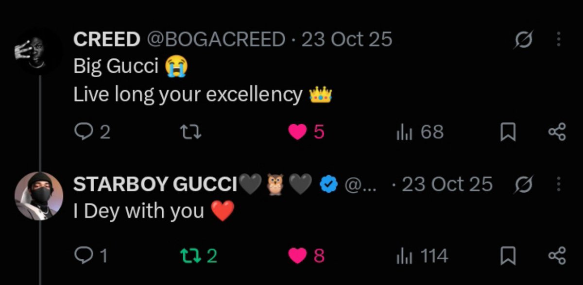 BOGACREED's tweet photo. Abeg if Big Gucci say he dey for you, wetin e mean ?? https://t.co/vcYptjbRhL