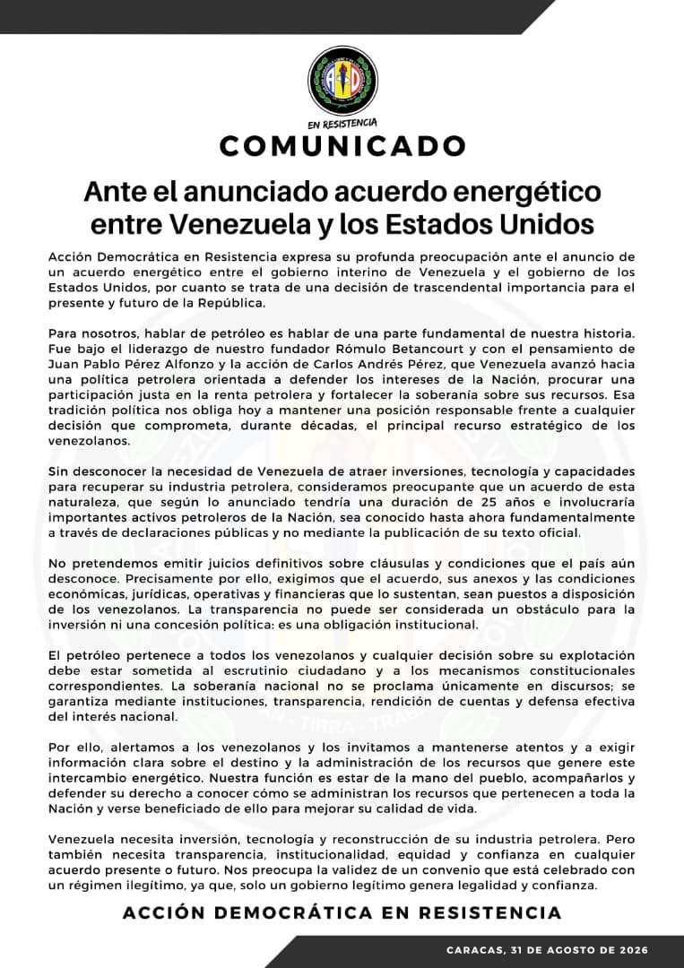 rafaelemilios's tweet photo. ACCIÓN DEMOCRÁTICA EN RESISTENCIA... Posición clara y transparente! https://t.co/p0bvrsaB3E