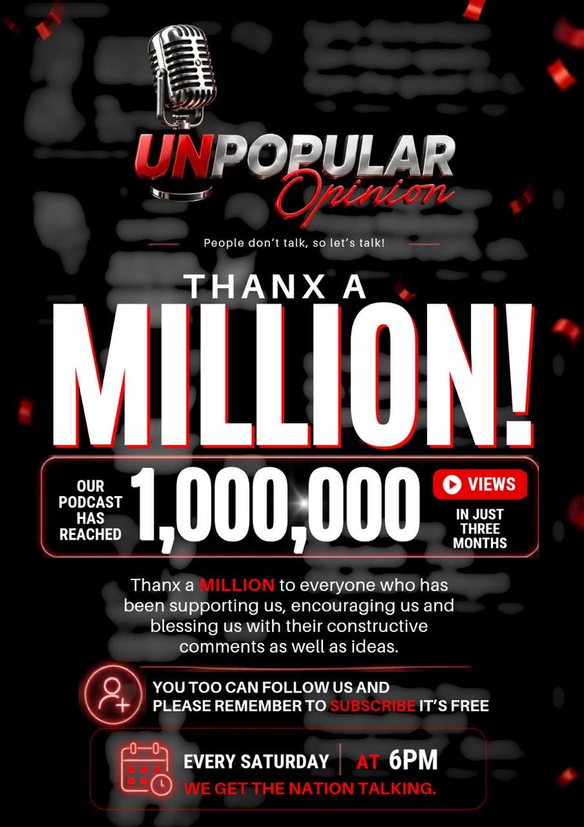 IamMzilikazi's tweet photo. My team has just made me aware that we actually reached ONE MILLION views in just 3 months.
Thanx a million to everyone who has been part of this amazing journey.
❝If you want to go fast, go alone. If you want to go far, go together.❞ ~ African Proverb
Let’s go together so we can go far and wide.
Follow us and please SUBSCRIBE it’s FREE https://t.co/VuQhE8M7rt