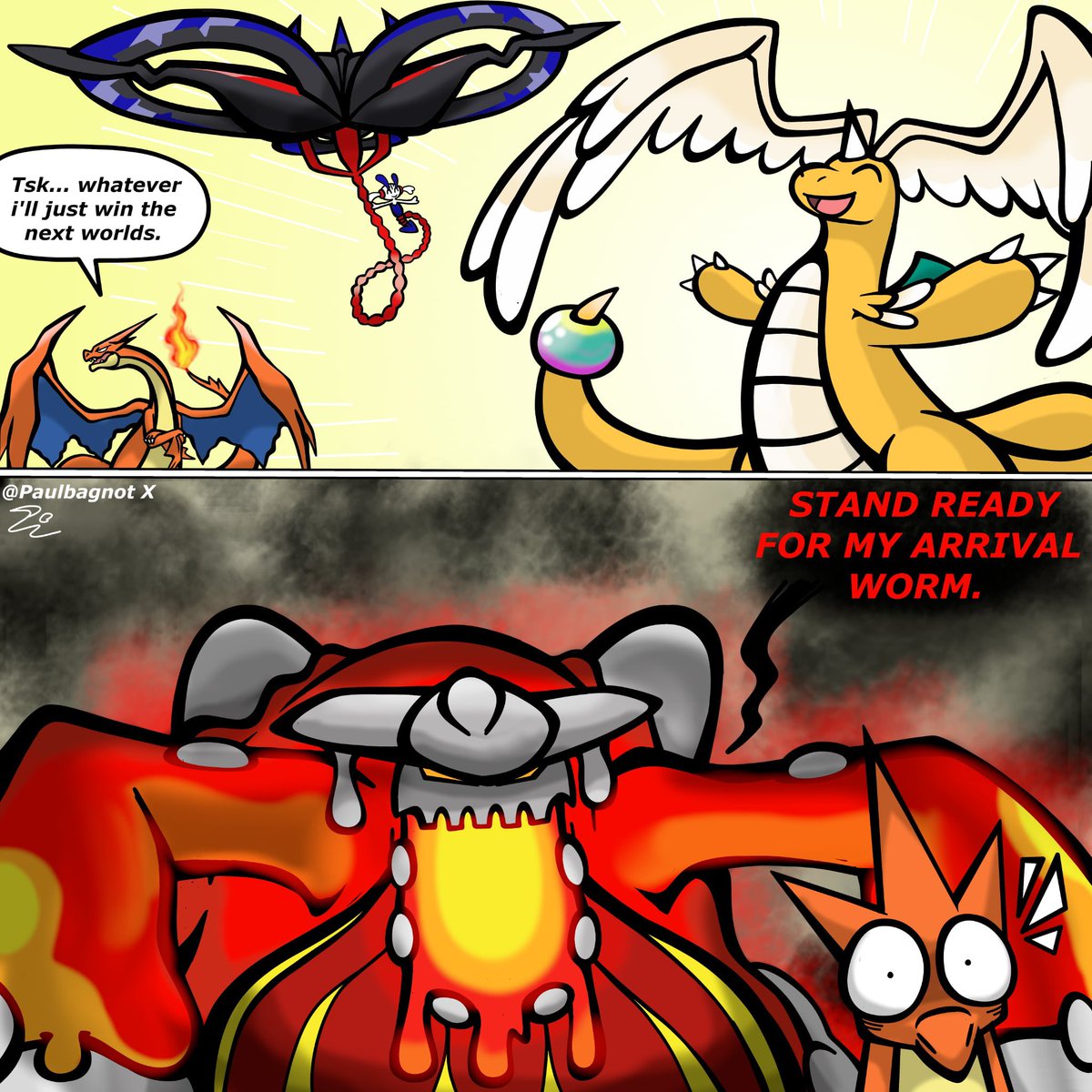 Paulbagnot's tweet photo. World’s final be like:

#pokémon #PokémonWorlds #pokemonartㅤㅤ #PokémonChampions #pokemonfanart #dragonite #floette #charizard #heatran https://t.co/bBLOFtLDnx