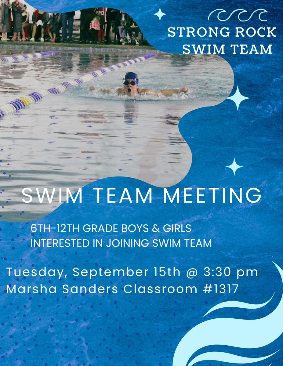 SRCS_Patriots's tweet photo. Are you interested in joining the Patriots' Swim Team? Come check out the interest meeting on Sept. 15th @ 3:30 for more information!

#WeAreStrongRock #GoPatriots https://t.co/8UMNJtlvJu