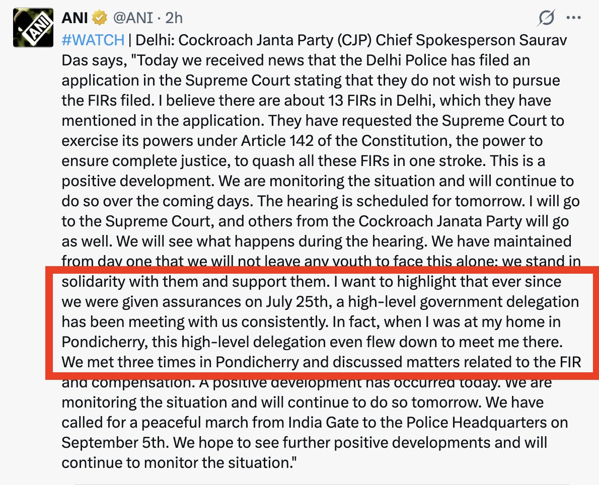 ajeetbharti's tweet photo. ये है 'झुकी हुई भाजपा' जो तिलचट्टों से मिलने के लिए पॉण्डिचेरी तक जा रही है, उसके FIRs हटवा रही है और आपको चूरन चटा रही है की हम BRICS के समय इन्हें अनुमति नहीं देना चाहते। ये परमिशन देंगे क्योंकि इनको लगता है कि आरक्षण पर जो बात हो रही है, वो CJP डाइवर्ट कर ले जाएगी, जैसे राम मंदिर हो गया था।