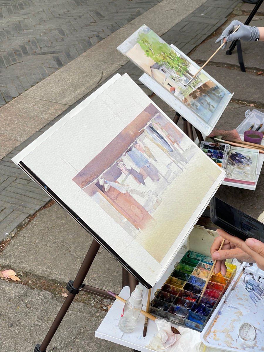 Naye_Sf's tweet photo. Immersive watercolor workshop today! Capture morning city vibes with soft washes u0026 flowing lines—perfect for beginners and pros alike. Come feel the magic of paint meeting paper!， https://t.co/WzP1dYSsR1