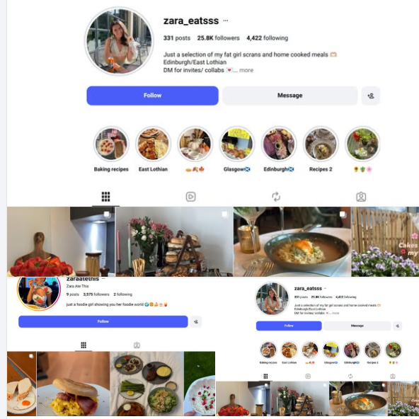 magnolia28x's tweet photo. OMG!  She doesn't have an original thought in her head!
She's COMPLETELY copied another IG food blog and she copies content too!
Compare the IG name, the little black signs, straw mats, and even the exact same positioning of the gyros!  This is BIZARRE!
She's just copying another person's food IG page!
Even her fries photo from In-n-Out is a copy of the other woman's Five Guys fries photo!
I'm gobsmacked!  Copy of a copy of a copy...