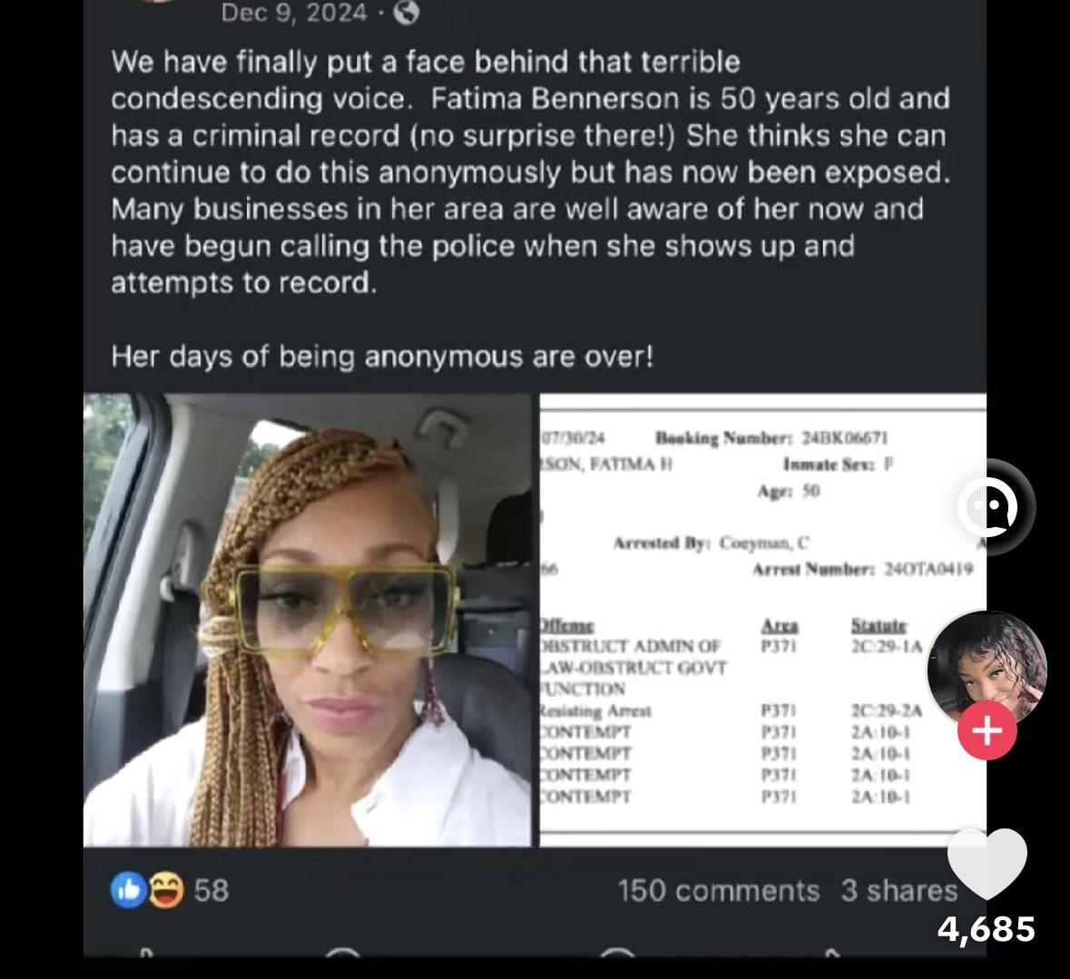 VwgurlChrissy's tweet photo. @chickyxime The insufferable Fatima Bennerson.  The internet knows this voice.

How many wanna bet this crazy, cheap bitch is single, no kids and lives with her mother who is just as annoying and entitled as she is. https://t.co/JmWXNneLZM