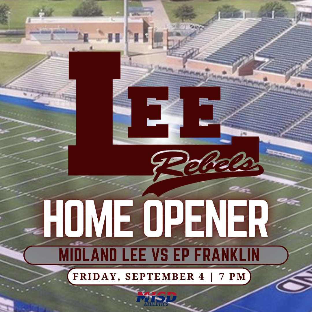 a_acosta_jr's tweet photo. 🏈 MIDLAND LEE REBELS ARE HOME THIS WEEK!

The @LHSrebelFB are back at Astound Broadband Stadium this Friday night as they take on El Paso Franklin!

🏟️ Astound Broadband Stadium
📅 Friday, September 4
⏰ Gates Open: 6:00 PM
🏈 Midland Lee vs. El Paso Franklin
Fans are encouraged to review the Astound Stadium Fan Guide before arriving for important information on parking, entry, stadium policies, and game-day procedures.

Come out, pack Astound, and bring the energy!