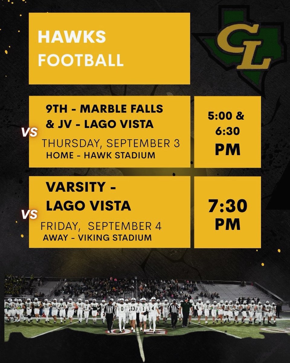 CLHawksFB's tweet photo. Check out this week’s upcoming game schedules! See you in the stands!
KA-KAWWWW
#oneteam #onegoal #onehawknation https://t.co/fEyRRWM744