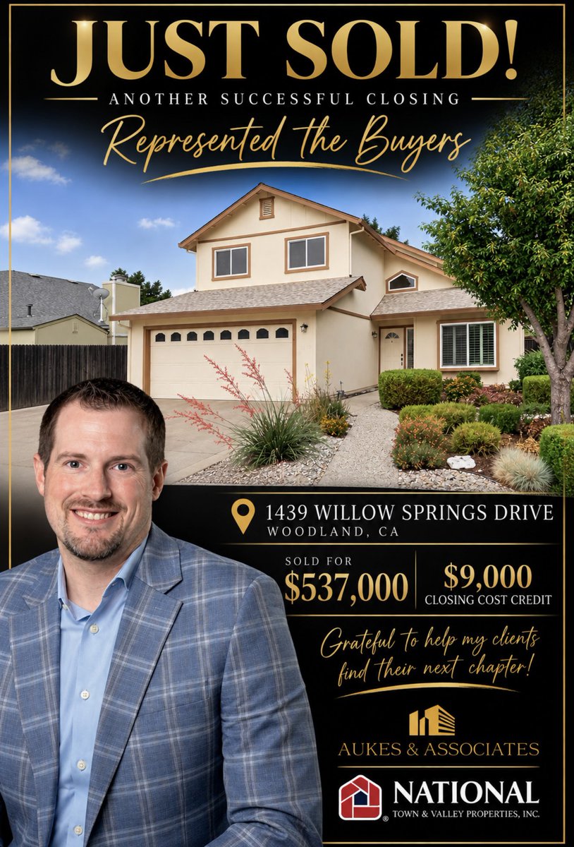 aukesassociates's tweet photo. 🎉 CLOSED! 🏡
Huge congratulations to our amazing buyers on officially closing escrow at 1439 Willow Springs Drive! 🥂✨
❤️ Welcome home! 🗝️✨
#JustClosed #EscrowClosed #Woodland #LocalRealtor #AukesAndAssociates #Homeowners #WelcomeHome #RealEstateGoals https://t.co/ShGLlLfUiz