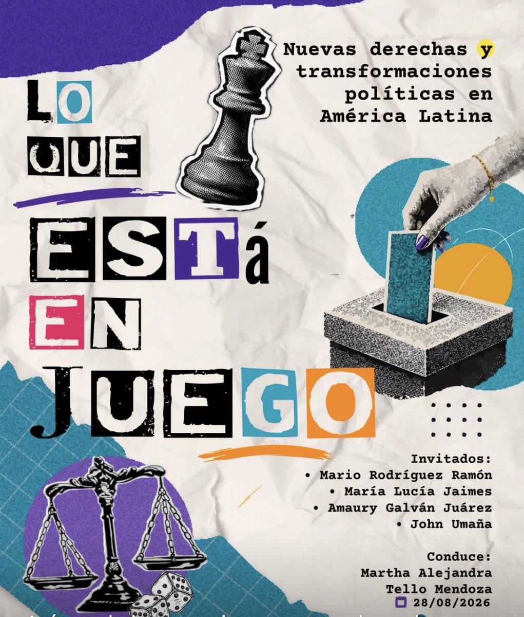 ale_tello_m's tweet photo. Ya salió nuestro segundo programa de Lo que está en juego de la @TEPJF_EJE . En esta ocasión nos acompañaron l@s queridos colegas @MariaLJaimesB 🇨🇴 @M_rdzr @____444448 y John Umaña 🇨🇴para pensar juntos sobre las llamadas nuevas derechas latinoamericanas. Ojalá sea de su interés. 
https://t.co/UCeOIVnpkD…