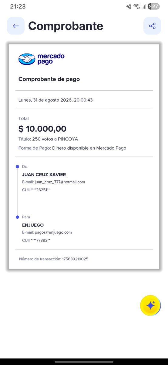 ju44nx's tweet photo. @JujeZunino @CERECITASof Dejo también otro comprobante. Para poder contabilizar.
Fueron dos turbos de 250.
500 votos en total. Ojalá sirva!!! https://t.co/8rDin9PGD9