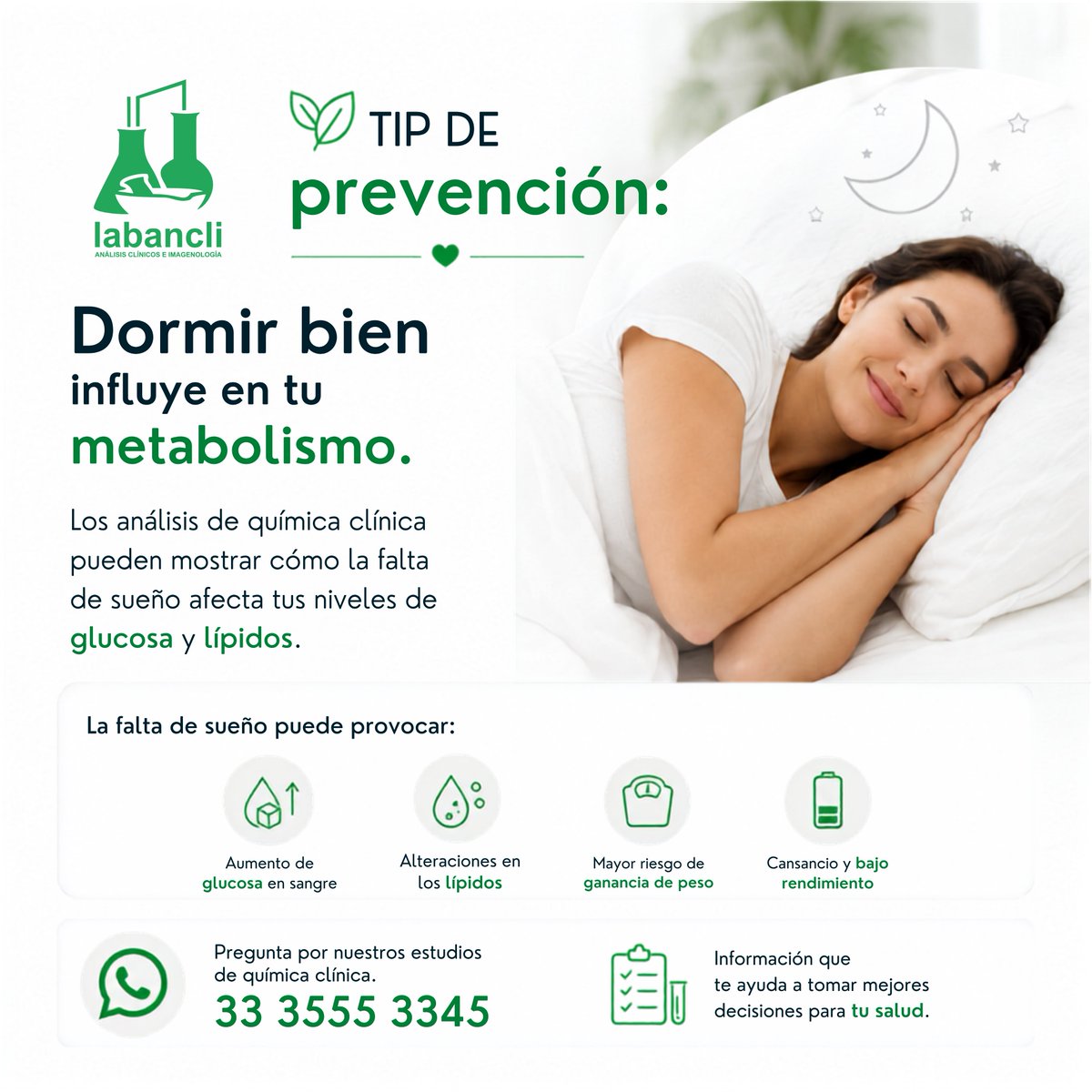 labancli's tweet photo. 🌿 Tip de prevención: Dormir bien influye en tu metabolismo. https://t.co/YB2ufvIvCO