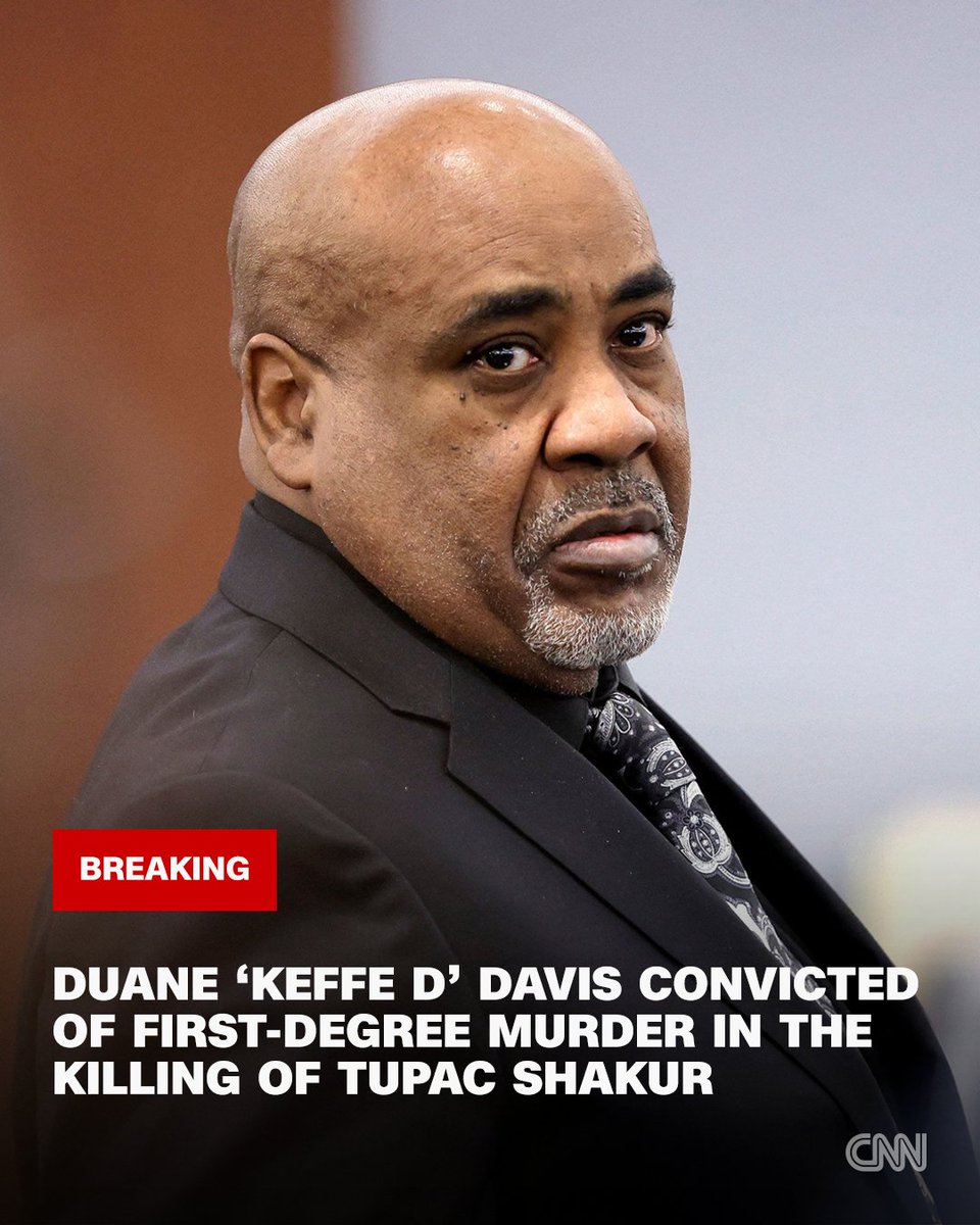 cnni's tweet photo. Duane "Keffe D" Davis has been found guilty of first-degree murder in the killing of hip-hop legend Tupac Shakur. https://t.co/Z58pWjYB30 https://t.co/EDr2YD9ShD