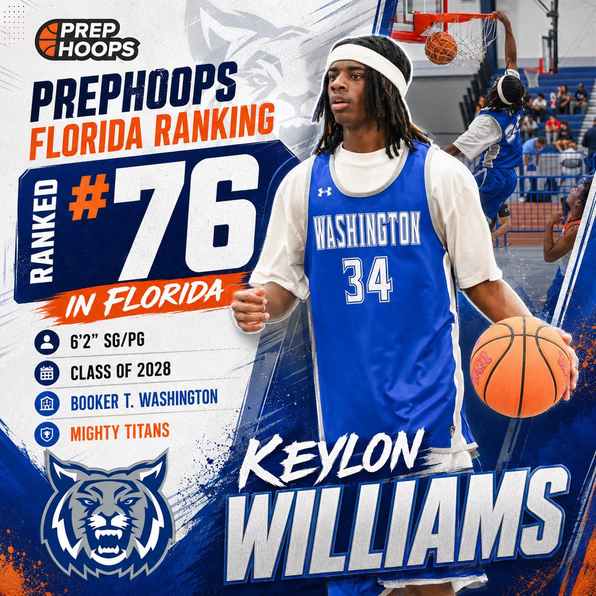 MightyTitansUAA's tweet photo. Congrats to Keylon Williams, 6’2, G, Booker T Washington (@KeylonWill2028 ) on his placement at 76 on the Prephoops Florida rankings for 2028 guys! Go Titans! https://t.co/z91ti7P0YK
