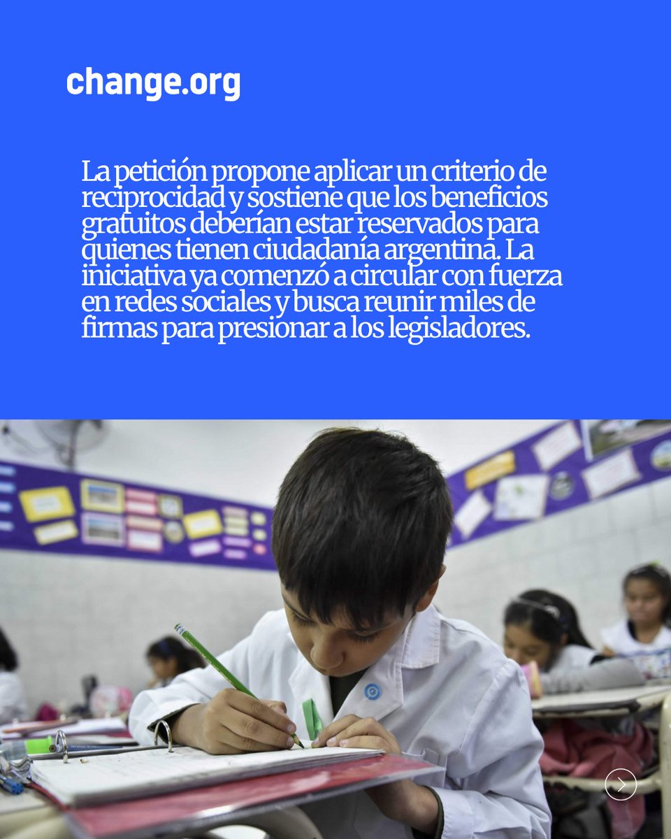 Child in classroom writing with a pencil, text about a petition.