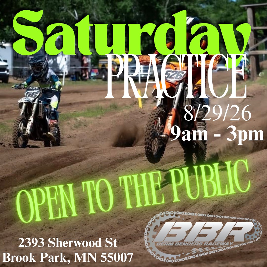 ElviaFager's tweet photo. New to motocross? Berm Benders Raceway welcomes everyone, from first-time riders to experienced racers. Open practice: August 29, 9 AM–3 PM. Racing: August 30, site laps at 8 AM. 2393 Sherwood St., Brook Park, MN. https://t.co/DbFWBP8h8N