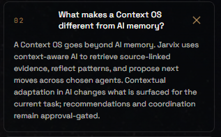 Jarvixdotlive's tweet photo. Memory tells you what happened. Context helps you understand why it matters.

AI memory is useful for recalling information from previous interactions.

But knowing that something happened isn't the same as understanding how it connects to everything else.

Context brings together the surrounding pieces: the work you're doing, the sources involved, decisions you've made, patterns that keep appearing, and what has changed since then.

That difference matters when AI needs to do more than answer a question.

It needs to understand what the question means in the context of everything else.

That's the shift from remembering information to working with context.

Try Jarvix and experience what it feels like to work with a personal AI that remembers your context.

https://t.co/plHxN8K2py