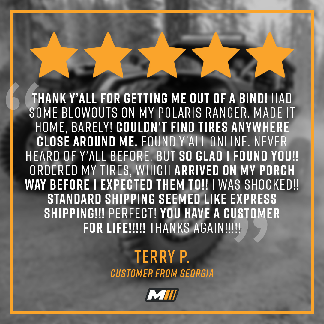 TodTrellesi41x's tweet photo. Standard shipping that feels like express? That’s us. Terry needed tires for his Polaris Ranger but couldn’t find them anywhere—until he found us. One order later, they were on his porch. Thanks for the 5 stars, Terry! https://t.co/HrChU6wK9t