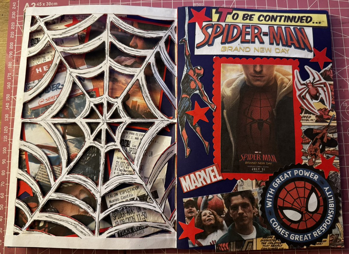 cloisholic's tweet photo. i almost forgot to post it but here’s my spiderman brand new day journal spread https://t.co/cWeXJV1jLw