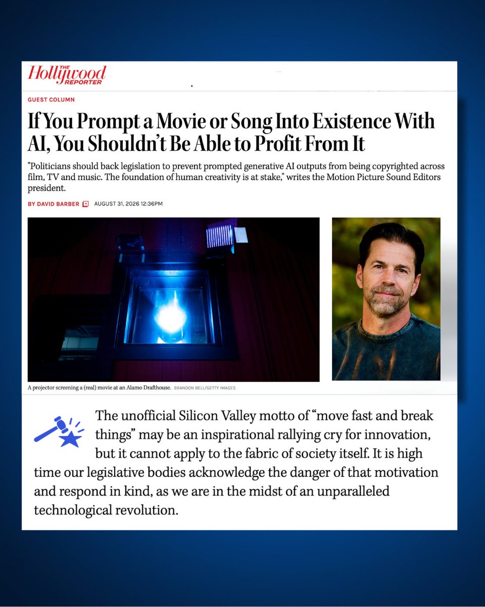 mpseorg's tweet photo. The MPSE will continue to tirelessly advocate for real art by real, human artists. We are proud to stand behind today's fiercely principled op-ed by our president, David Barber, in The Hollywood Reporter. If you stand with us, please share widely. https://t.co/JvSs8qNSCG