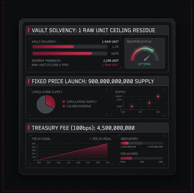 ToriipadSol's tweet photo. Vault solvency check: exactly 1 raw unit of ceiling residue remained post-settlement.

FIXED PRICE: 900000000000 raw supply at 500000. Subscribed by 3 bidders. Treasury fee collected: 4500000000 (exact 100bps). https://t.co/AG4ZOHZStE