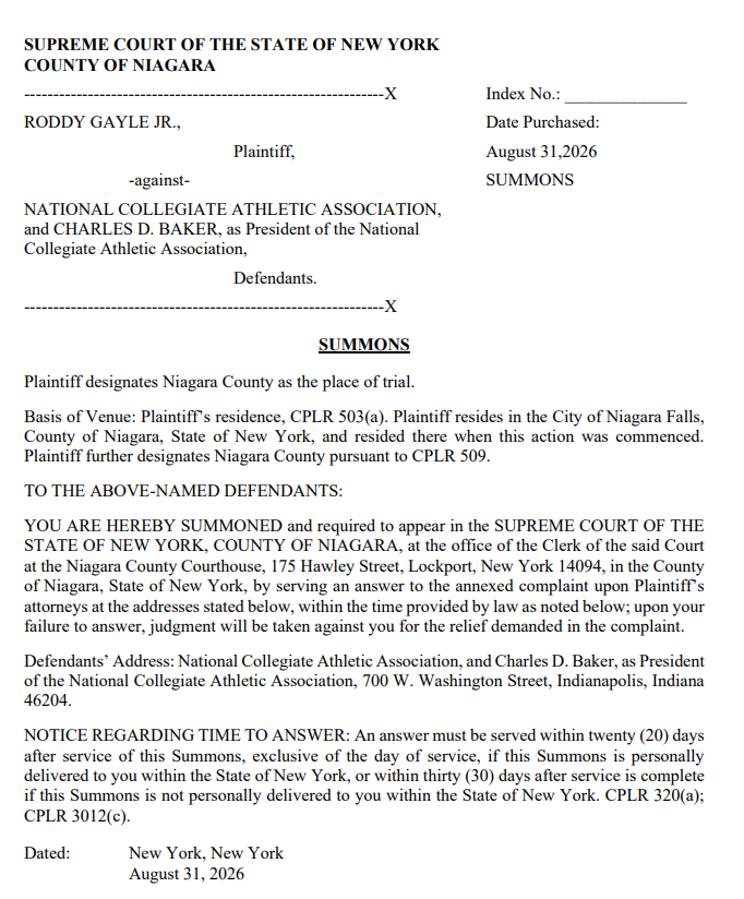 umhoops's tweet photo. Roddy Gayle Jr. has filed his own lawsuit in New York against the NCAA seeking eligibility for the 2026-27 season. https://t.co/whCMVNEcD8