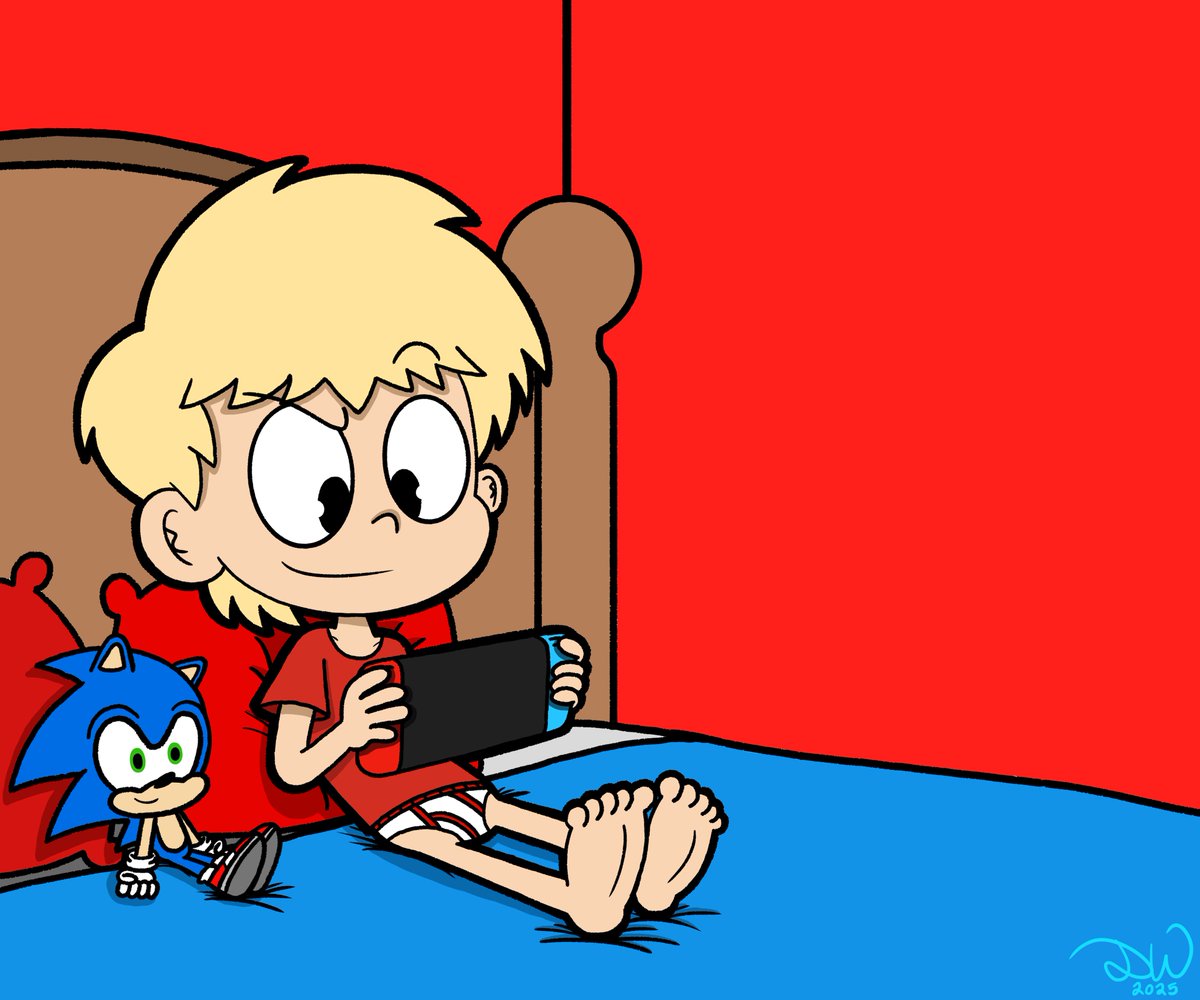 Dantoonist's tweet photo. Daniel chillin in bed playing his Nintendo Switch

Keep in mind, my Doodlemates series takes place in the mid to late 2000s. What game is he playing? https://t.co/Vog6eaqfBA