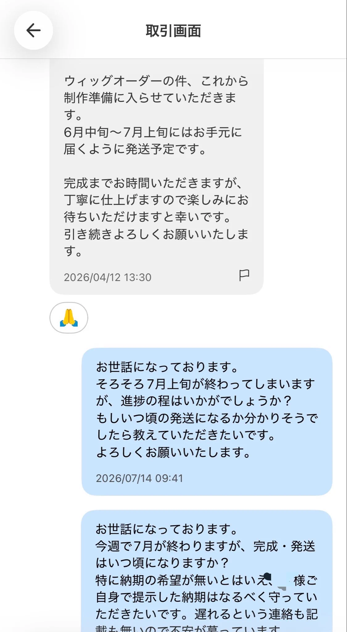 そろろ様 オーダーウィッグ 専用ページ ウィッグのスペアオーダー方法