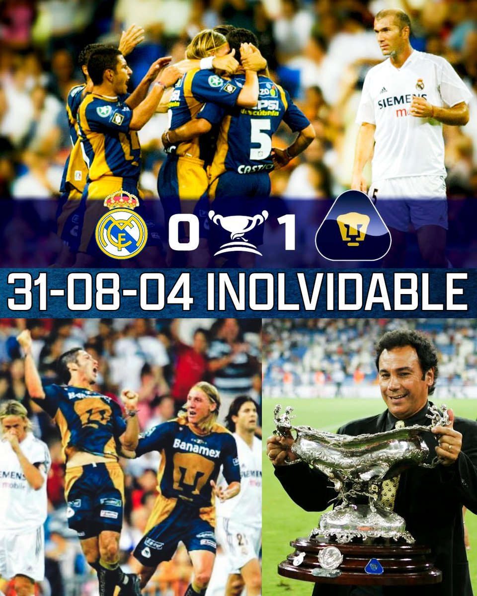 hugosanchez_9's tweet photo. Hoy se cumplen 22 años de aquella histórica actuación de los Pumas, que yo dirigía, al derrotar 0-1 al Real Madrid en su estadio para conquistar el Trofeo Santiago Bernabéu, con un golazo de Israel Castro. Aún lo recuerdo como si fuese ayer #Hugol https://t.co/2UIXGUZfV5