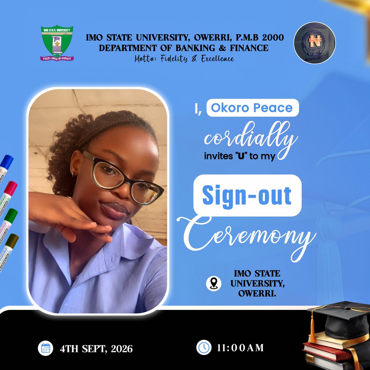 Peace_447's tweet photo. Happy New Month 🎉
Welcome to the Month that carries my graduation day🙌✨😎

Friday, 4th, Sept,2026. https://t.co/6Lezj4Kk9A