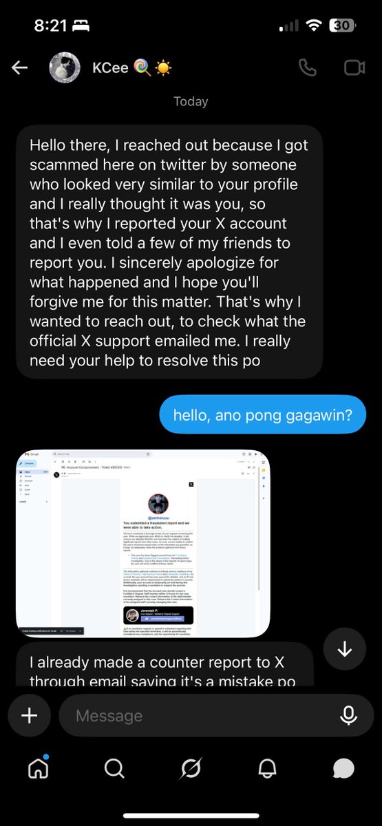 LATaecSG's tweet photo. PLEASE HELP!!! May A'tin na nag report sa anak ko kase dahil lang kamukha nya yung mang scam sa kanya. 29 reports yung na recieve nya at pinagbabayad sya ng 350 dollars or mag take ng legal actions pupuntahan sya sa bahay. Anung ibabayad ko jan wala nman ako work😭 https://t.co/HAY7fYLR85