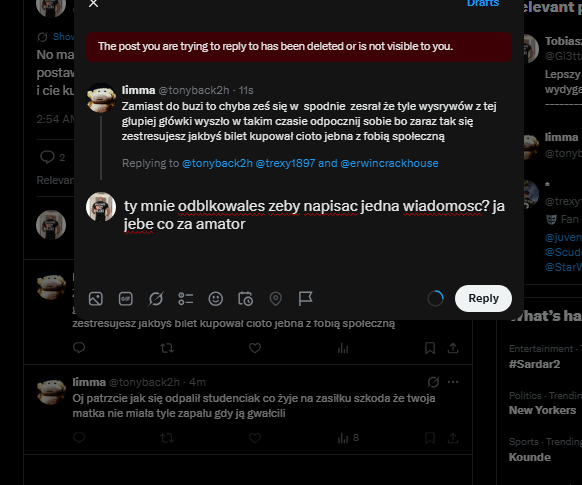 Gi3ttalchuck's tweet photo. @tonyback2h @trexy1897 @erwincrackhouse ogarnijcie debila, unblock na czas wymyslenia wiadomosci i robi block xD psycha siada https://t.co/CYuvoADHo5