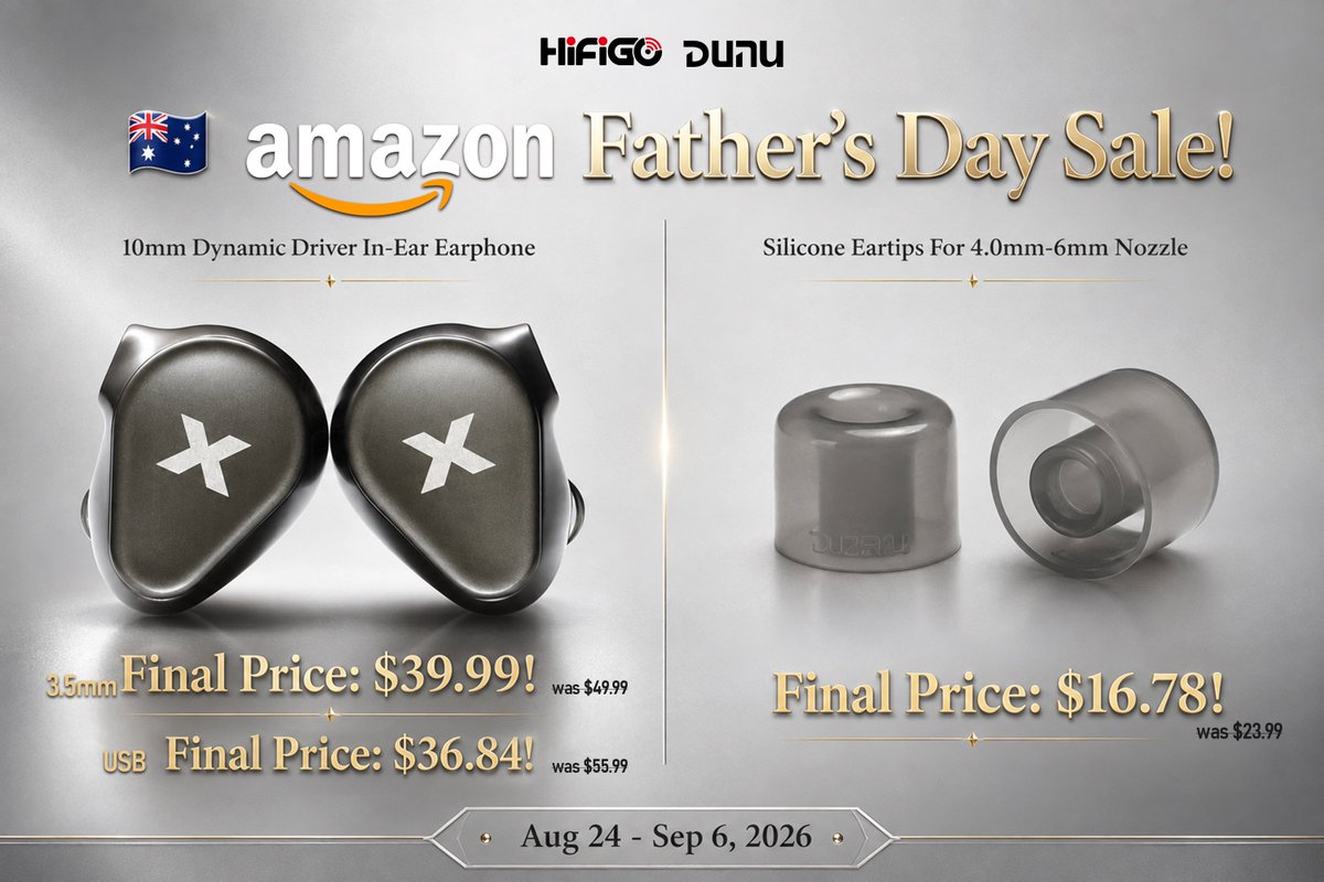 HiFiGoAudio's tweet photo. 🔥Big drop, top shop! Titan X and S&S eartips get a serious Father’s Day discount!🎧
💙One upgrades the sound, the other perfects the fit. A simple combo for a better everyday listen~
🛒Grab both while the deals are live!👇

Titan X: https://t.co/RMWMtH9Bd2
S&S Eartips: https://t.co/CdfsaayABR
#HiFiGo #FathersDay #AmazonAustralia #DUNU #TitanX #SSEartips #IEM #HiFi #Audiophile #PortableAudio #AudioAccessories #GiftForDad
