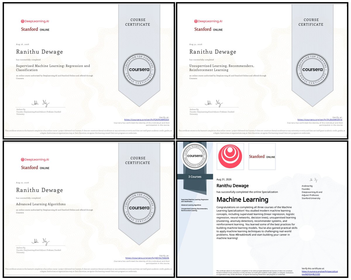 RanithuDewage's tweet photo. 2 months of hard work paid off 🏆

#MachineLearningSpecialization https://t.co/whYk4nA2Am