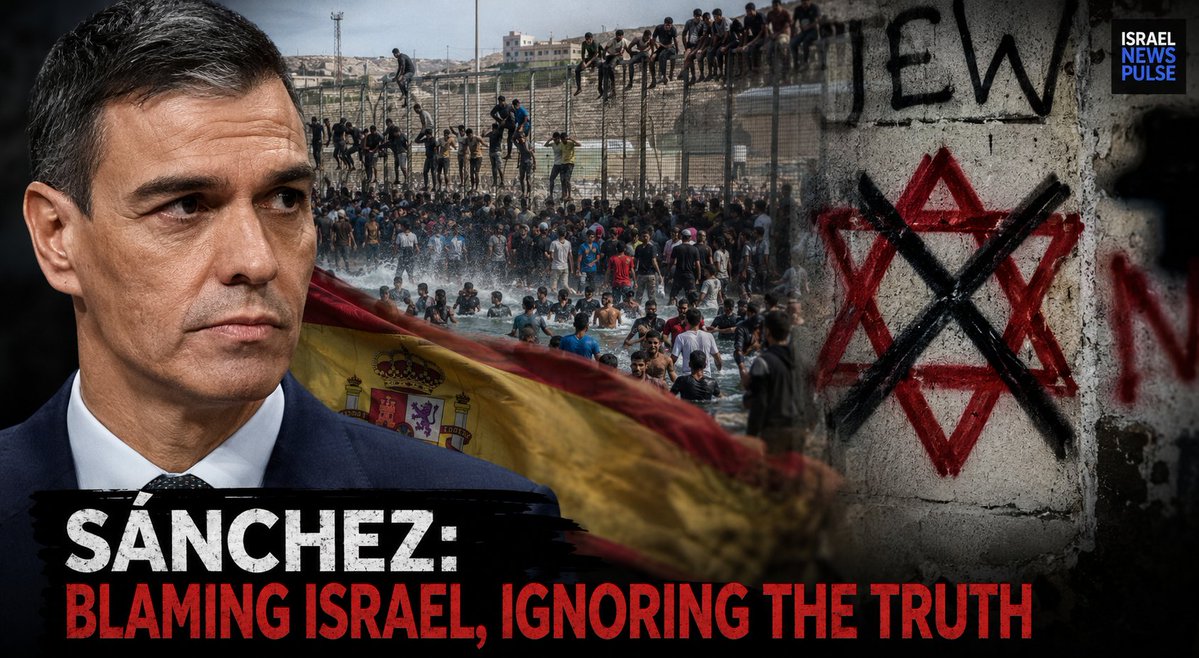 israelnewspulse's tweet photo. Spain’s PM Pedro Sánchez is facing questions after 70,000+ migrants poured into Ceuta.

His response? Point at Israel.

Sánchez accused Israel of spreading disinformation to punish Spain over Gaza, yet no public evidence links the Israeli state to such an operation.

Meanwhile, he categorically cleared Morocco.

In a country where recorded antisemitic incidents rose 86.5% last year, pushing unproven claims about Israel secretly interfering in European society isn’t harmless.

Antisemites will happily take it from here.

Full investigation in the first reply 👇