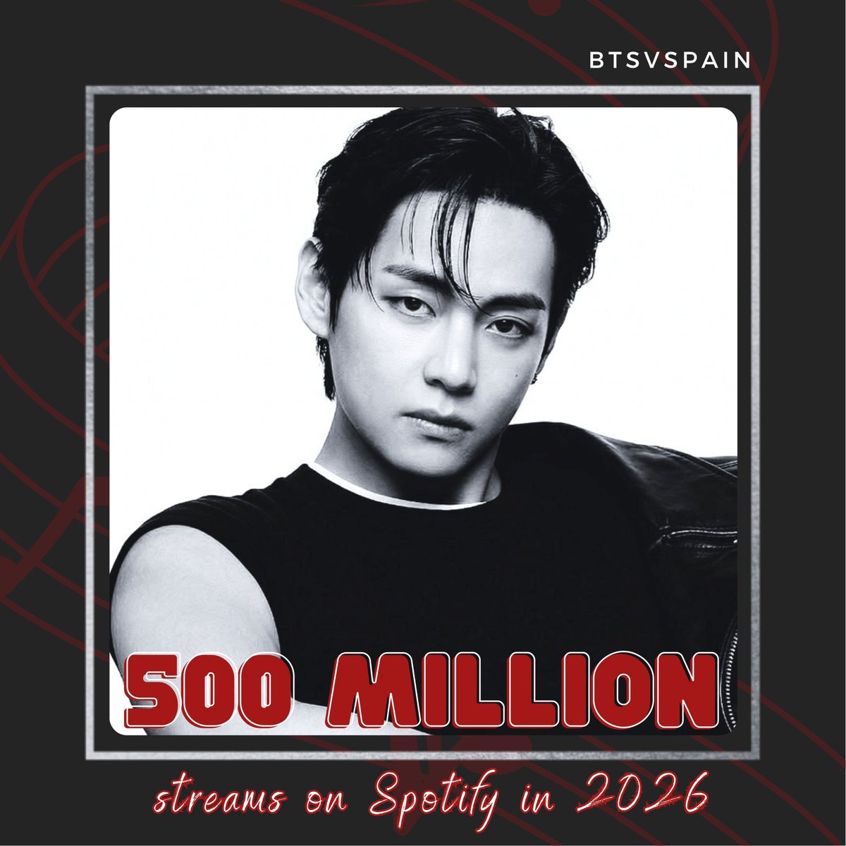 BTSVSpain's tweet photo. En lo que llevamos de 2026, #V superó los 500 MILLONES de reproducciones en Spotify!!!!

Millones de gracias por el fuerzo y la constancia Tae Crew 🙇🏻‍♀️

#BTSV https://t.co/KCe3PYlT0a