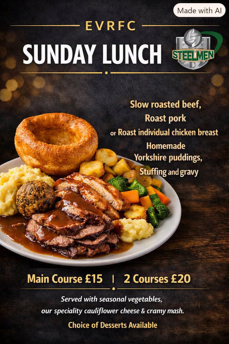 AndreaSmart93's tweet photo. Sunday lunch is back at @evrfc @TheWelfareEVRFC Sunday 13th September 😋 TEXT 07980194722 to book. https://t.co/g8nGGdRk2Z