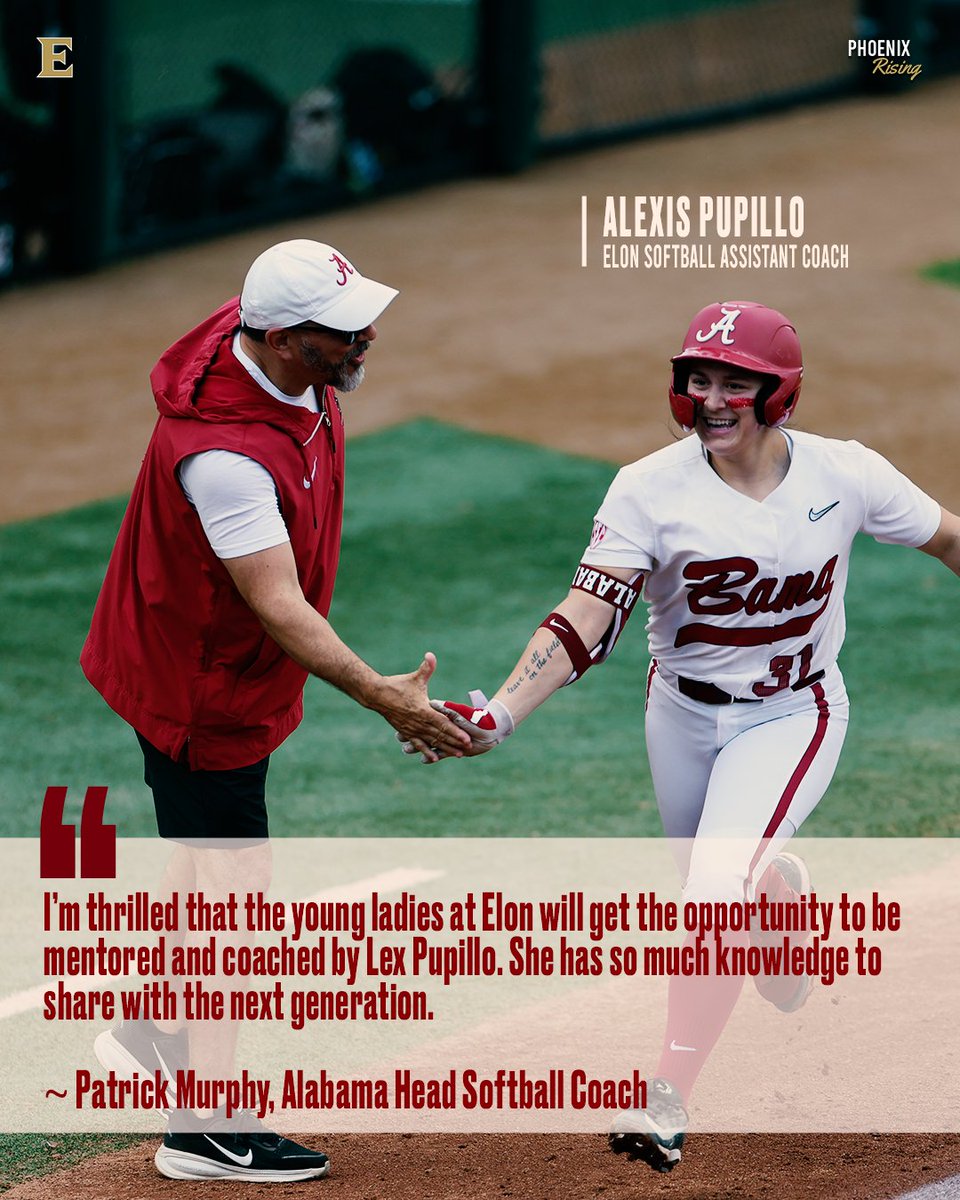 ElonSoftball's tweet photo. High praise for our newest member of the Phoenix family! 👏

@AlabamaSB head coach Patrick Murphy on what Alexis will bring to Elon Softball.

#EUSB 🥎 #Team50 https://t.co/fFgelbprQ6