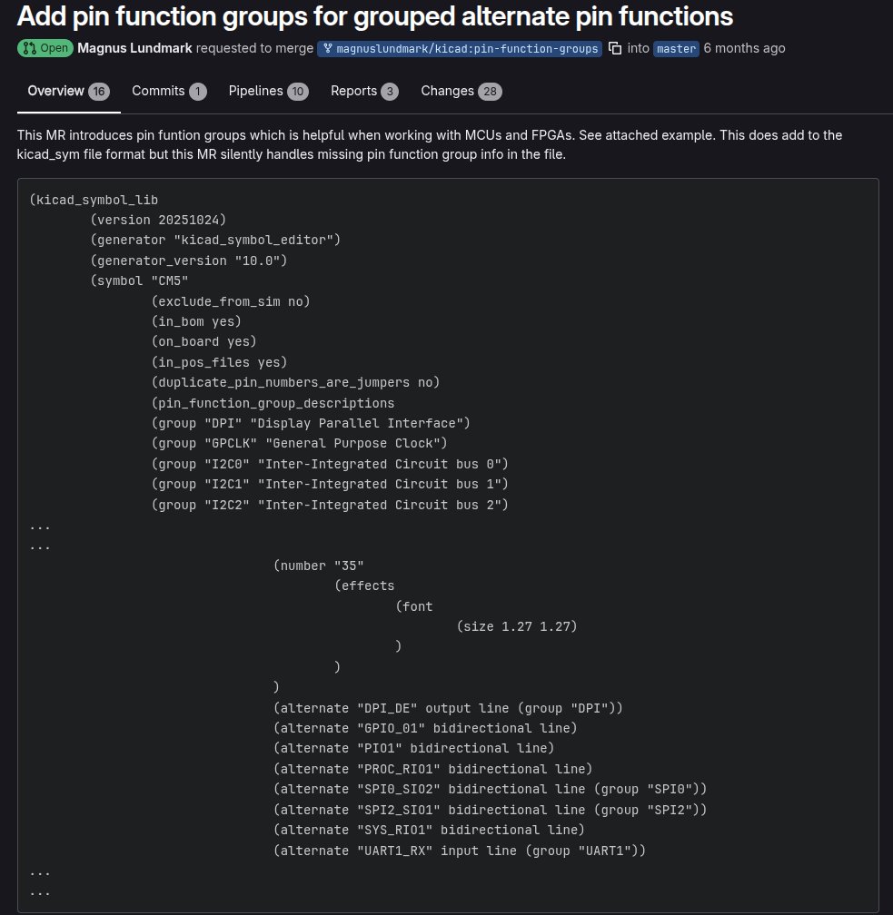 i2cjak's tweet photo. we're at the point where KiCad is exceeding Altium in featureset and it was even faster than I expected. I was thinking we'd have another year. 

they're adding little things like pin function groups, but also HUGE ones like the geometric constraints. it's unbelievable. https://t.co/Tm3sGfjdzO