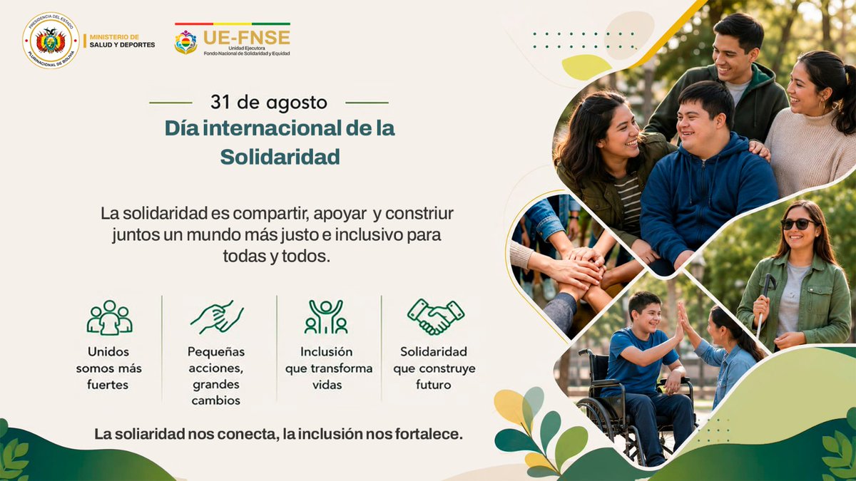 UEFNSE_oficial's tweet photo. 31 de agosto | Día Internacional de la Solidaridad

La solidaridad nos une y nos impulsa a construir una sociedad más justa, equitativa e inclusiva. Desde la UE-FNSE reafirmamos nuestro compromiso con la inclusión y los derechos de las personas con discapacidad.

#UEFNSE https://t.co/k3GcIBCPCr