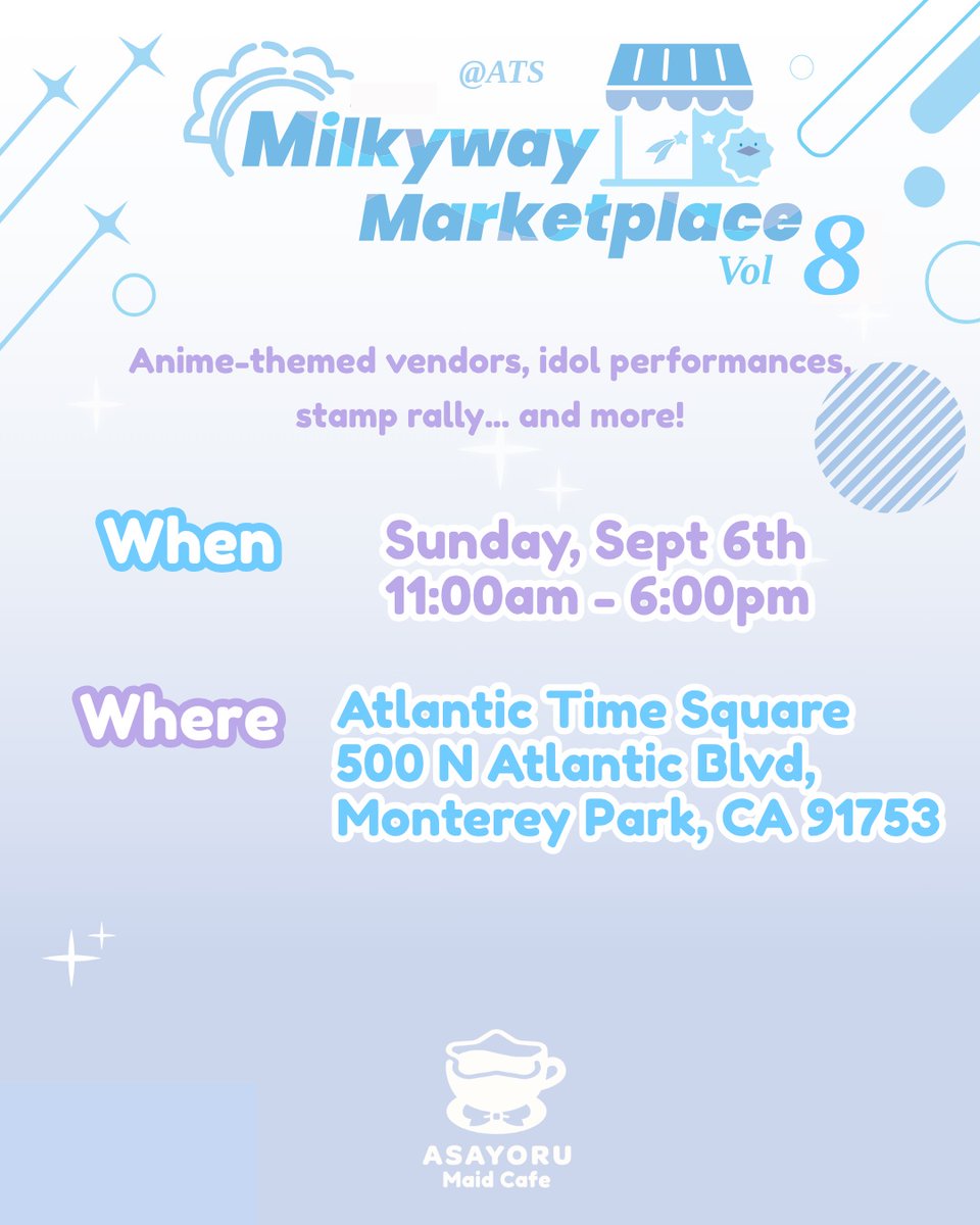 teatime_idol's tweet photo. ／
 📣PERFORMANCE ANNOUNCEMENT!
＼ 
 Tea♡Time will be performing at… 
【Milkyway Marketplace Vol. 8】 
Sunday, September 6th
2:40pm (Buppan at 3:10pm)
Atlantic Time Square
Monterey Park, California

※This is a FREE EVENT! Come enjoy fun performances and wonderful vendors ♡ https://t.co/dxYI3ZcCub