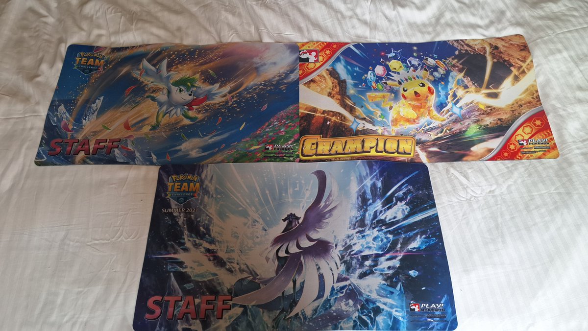 mandacardstcg's tweet photo. Playmats to sell ! 

Pikachu Champion - $60
Shaymin STAFF - $60
Articuno STAFF - $60

$150 all together 

Pick-up in San Francisco,  cash only

#PokémonWorlds #pokemoncenter #mosconecenter https://t.co/3X8BH353Sx