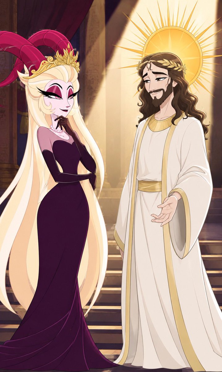 Hugotheangel's tweet photo. Hazbin Hotel Lilith meets Jesus. https://t.co/xz3I105lno