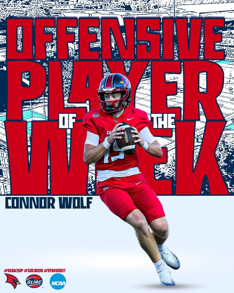 svsu_football's tweet photo. 🏆 Offensive Player of the Week 🏆

🏈 Connor Wolf - QB 🏈

#BeaksUp | #GoCards https://t.co/t1oYGV2Oro