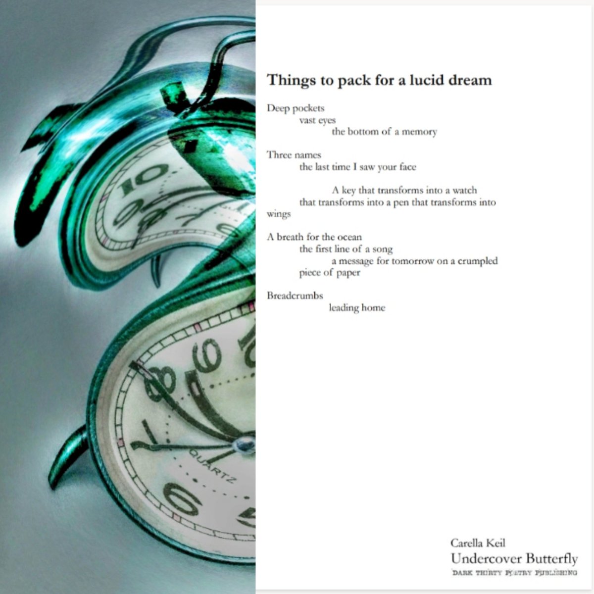 catalogofdream's tweet photo. from Undercover Butterfly|Carella Keil 
Dark Thirty Poetry Publishing
https://t.co/Nhb5OQujJz

Link to order in bio 🦋

Things to Pack for a Lucid Dream|Carella Keil
@dipitylitmag
@feelszine

Half Past Dream|Carella Keil
https://t.co/7mdMnz7Gm0

#writingcommunity #poetrycommunity https://t.co/2VuErekcuP